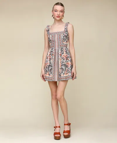Avec Les Filles Women's Printed Linen-blend Bow-strap Mini Dress In Casablanca Tile