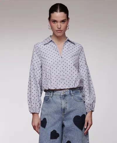 Avec Les Filles Women's Printed Long-sleeve Cropped Shirt In Gray