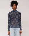Avec Les Filles Women's Printed Mesh Mock Neck Ruched Top In Multi