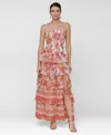 Avec Les Filles Mixed Print Strapless Tiered Maxi Dress