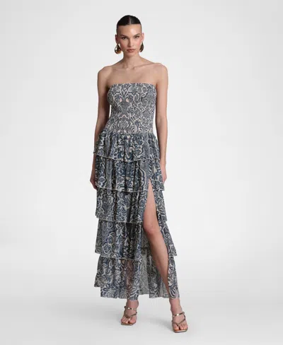 Avec Les Filles Women's Printed Smocked-bodice Ruffle-tiered Maxi Dress