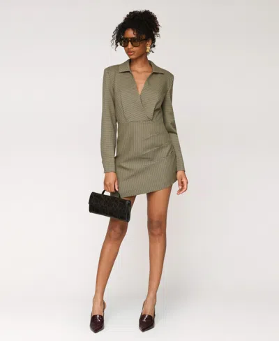 Avec Les Filles Women's Printed Split-neck Mini Dress In Green