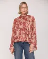 Avec Les Filles Women's Printed Tie Neck Top In Red