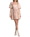 Avec Les Filles Print Puff Sleeve Linen Blend Minidress In Spring Paisley Neutral
