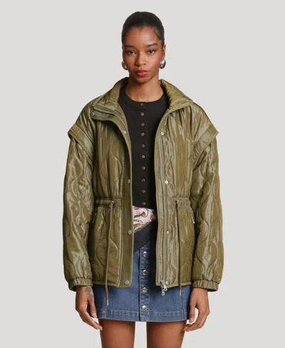 Avec Les Filles Women's Quilted Anorak Jacket In Green