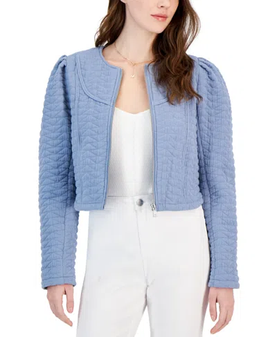 Avec Les Filles Women's Quilted Puff-shoulder Zip-front Jacket In Blue