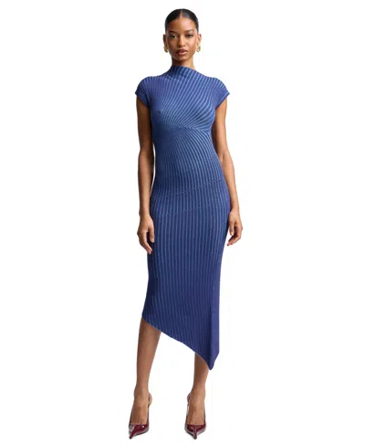 Avec Les Filles Women's Radial-rib Midi Dress In Blue