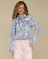 Avec Les Filles Raw Edge Crop Trucker Jacket In Painted Blue