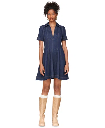 Avec Les Filles Women's Red Fit-and-flare Collared Mini Dress In Blue