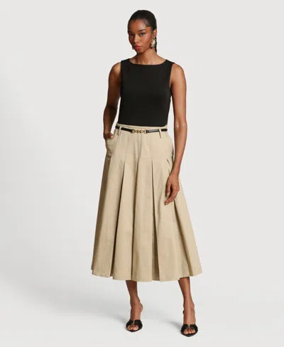 Avec Les Filles Women's Release Pleat Skirt Combo Dress In Multi
