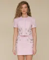 Avec Les Filles Rhinestone Embellished Short Sleeve Denim Shirt In Ballerina