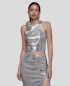 Avec Les Filles Sequin Crop Top In Silver