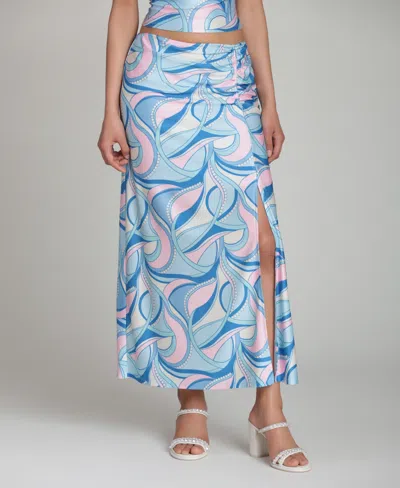 Avec Les Filles Women's Ruched Side Slit Skirt In Blue