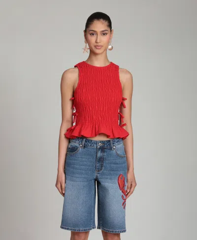 Avec Les Filles Women's Ruched Side-tie Crewneck Top In Multi