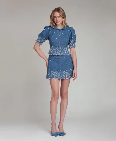 Avec Les Filles Women's Scallop Hem Mini Skirt In Blue