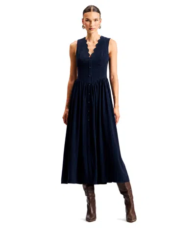 Avec Les Filles Women's Scallop-neck Button-front Stretch Crepe Maxi Dress In Black