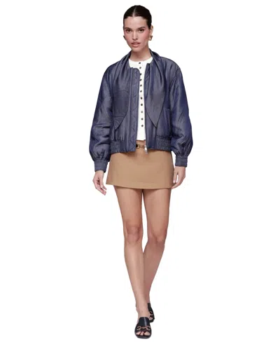 Avec Les Filles Women's Scarf Tie Neck Bomber Jacket In Blue