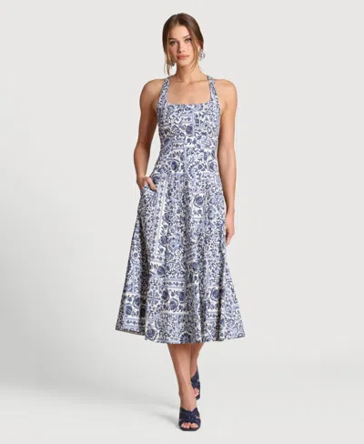 Avec Les Filles Women's Scoop Neck Midi Dress In Blue