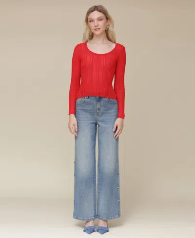 Avec Les Filles Women's Scoop-neck Pullover Sweater In Red