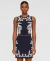 Avec Les Filles Womens Seahorse Embroidery Sleeveless Shell Top Mini Skirt In Blue