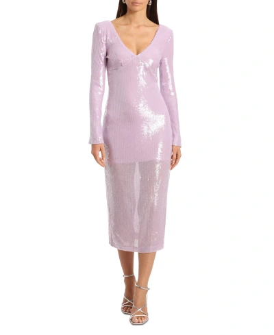 Avec Les Filles Women's Sequined Bodycon Midi Dress In Lilac