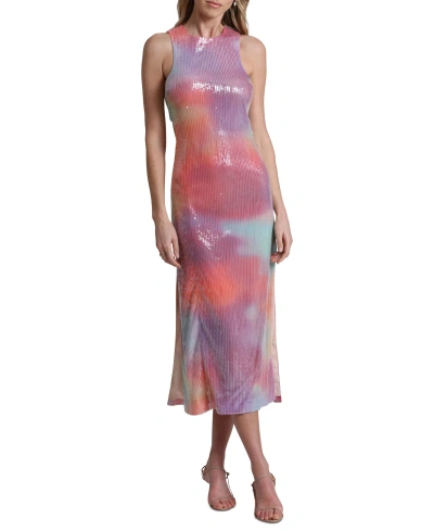 Avec Les Filles Women's Sequined Cutout Midi Dress In Miami Sunset