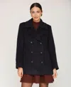 Avec Les Filles Women's Short Double Breasted Wool Pinstripe Coat In Black