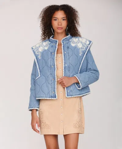 Avec Les Filles Women's Shoulder Flang Quilted Jacket In Blue