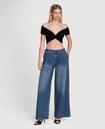 Avec Les Filles Women's Side Stripe Denim Mid Rise Pants In Blue