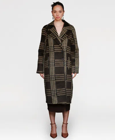 Avec Les Filles Women's Single-breasted Plaid Coat In Brown