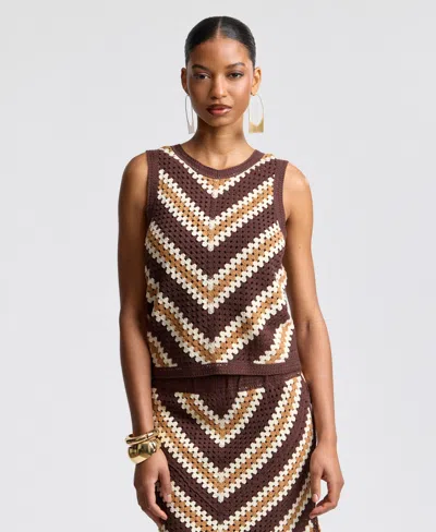 Avec Les Filles Women's Sleeveless Crochet Sweater In Brown Mult