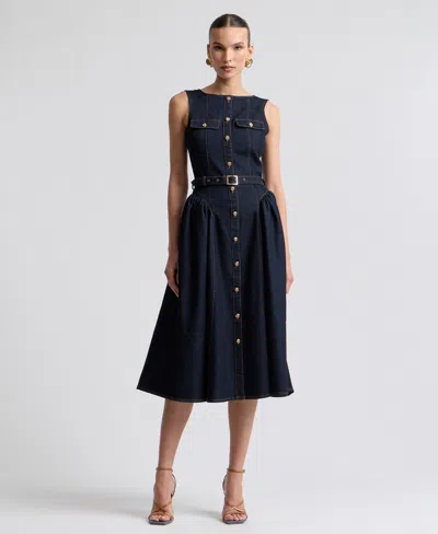 Avec Les Filles Women's Sleeveless Denim Midi Dress In Blue