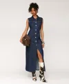 Avec Les Filles Women's Sleeveless Long Shirtdress In Blue