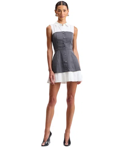 Avec Les Filles Women's Sleeveless Twofer Vest Pleated Striped Mini Dress In White
