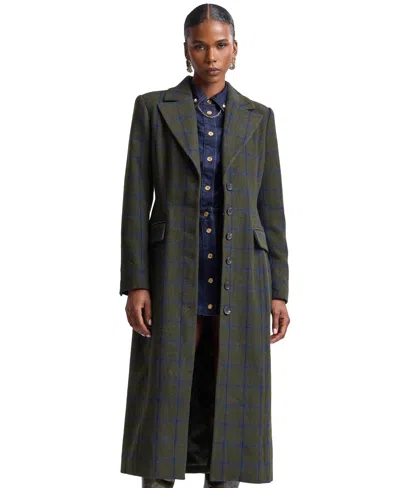 Avec Les Filles Women's Spread Collar Button-front Coat In Olive,blue,plaid
