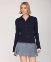 Avec Les Filles Women's Spread Collar Combo Cuff Cardigan In Blue