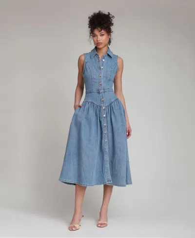 Avec Les Filles Women's Spread Collar Midi Dress In Blue