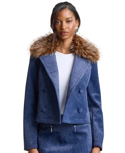 Avec Les Filles Women's Spread Collar Shrunken Coat In Bright Blue