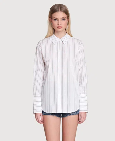 Avec Les Filles Women's Spread Collar Stripe Button Down Shirt In White
