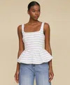 Avec Les Filles Stripe Peplum Cotton Blend Top In Blue,cream