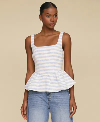 Avec Les Filles Stripe Peplum Cotton Blend Top In Blue,cream