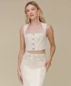 Avec Les Filles Womens Square Neck Corset Sleeveless Top Paneled Denim Pencil Skirt In Ecru