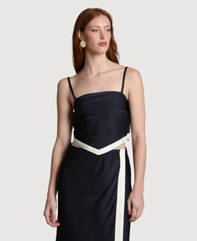 Avec Les Filles Scarf Satin Crop Top In Black