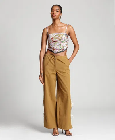 Avec Les Filles Scarf Satin Crop Top In Multi