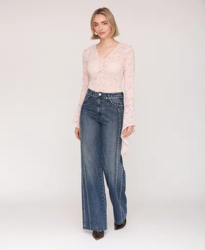 Avec Les Filles Women's Stud Detail Mid Rise Jeans In Blue