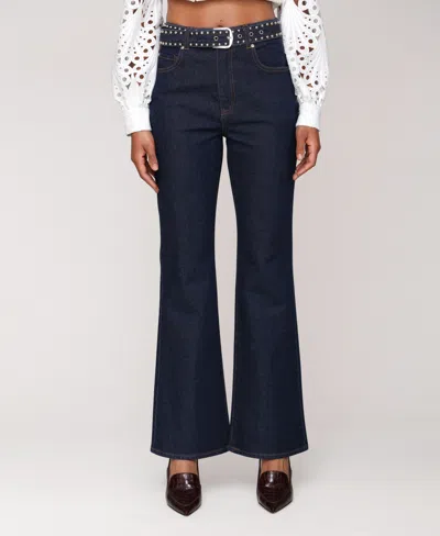 Avec Les Filles Women's Studded Belt High Rise Boot Cut Jeans