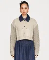 Avec Les Filles Women's Sweater-sleeve Rinse Wash Denim Chore Jacket In Neutral