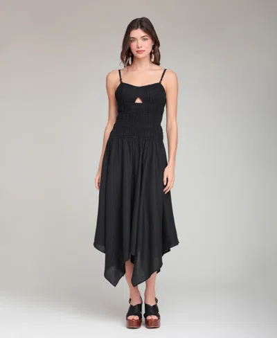 Avec Les Filles Women's Sweetheart Neck Shirred Handkerchief Hem Midi Dress In Black
