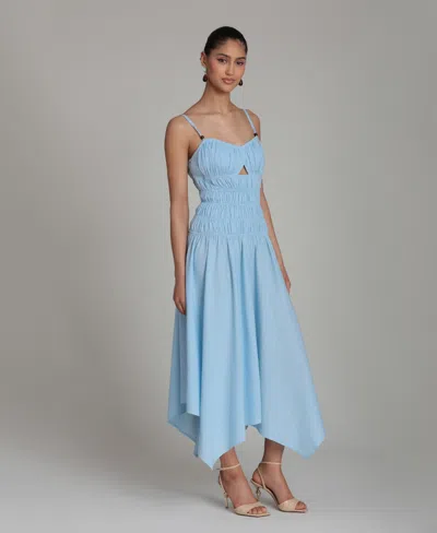 Avec Les Filles Women's Sweetheart Neck Shirred Handkerchief Hem Midi Dress In Blue