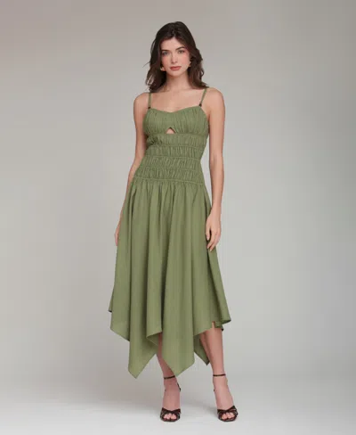 Avec Les Filles Women's Sweetheart Neck Shirred Handkerchief Hem Midi Dress In Green